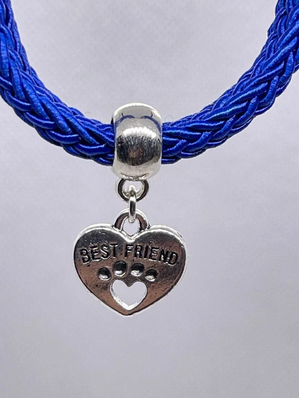 Ошейник-шнурок "Сердечко", M, синий, серебристый