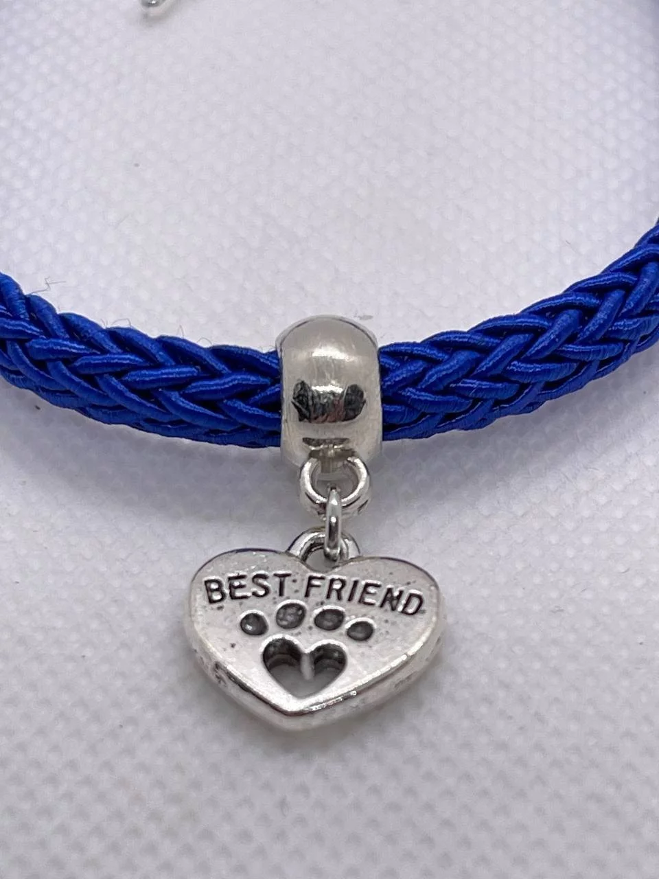 Ошейник-шнурок "Сердечко", M, синий, серебристый